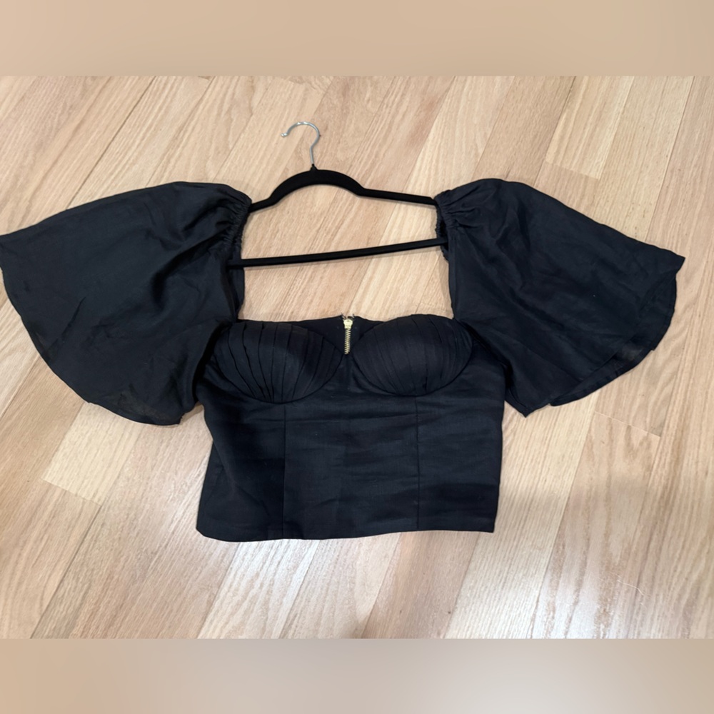 Azulu Colombia Black Puff Sleeve Crop Top - Women
